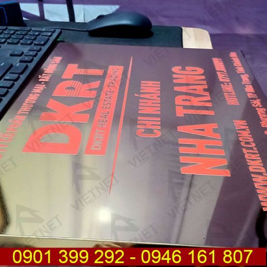 Bảng inox in UV tên công ty Bất Động Sản DKRT CN Nha Trang