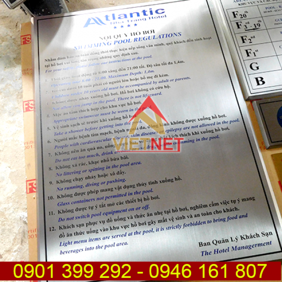 Bảng inox in UV nội quy và chỉ dẫn Hotel Atlantic