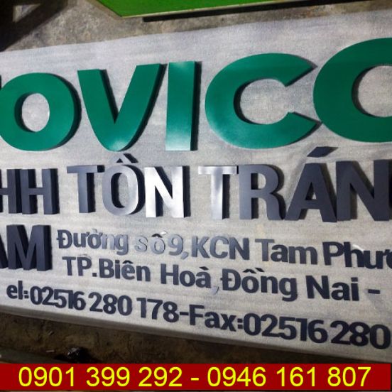 Chữ inox sơn hấp nhiệt bảng hiệu công ty Tôn TOVICO