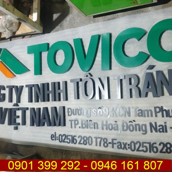 Chữ inox sơn hấp nhiệt bảng hiệu công ty Tôn TOVICO
