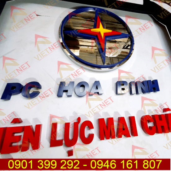 Chữ inox sơn hấp nhiệt và logo Điện Lực EVN SPC Hòa Bình