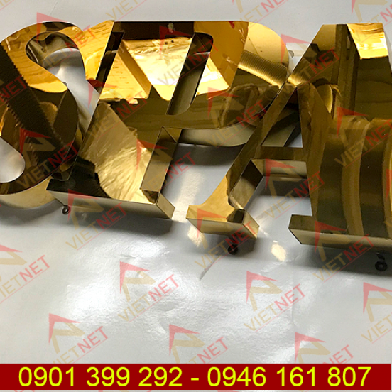 Chữ inox vàng gương bảng hiệu Gold Spa