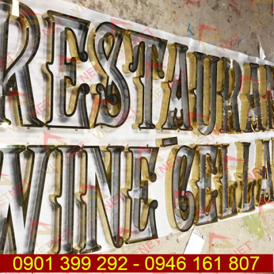 Chữ inox vàng gương Restaurant Wine Cellar