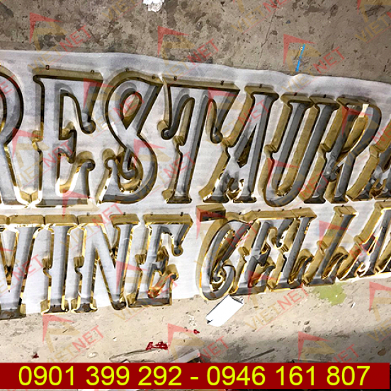 Chữ inox vàng gương Restaurant Wine Cellar