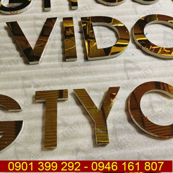 Chữ inox vàng gương công ty VLXD Vidona