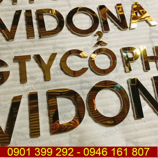 Chữ inox vàng gương công ty VLXD Vidona