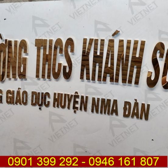 Gia công chữ inox vàng gương Trường THCS Khánh Sơn 