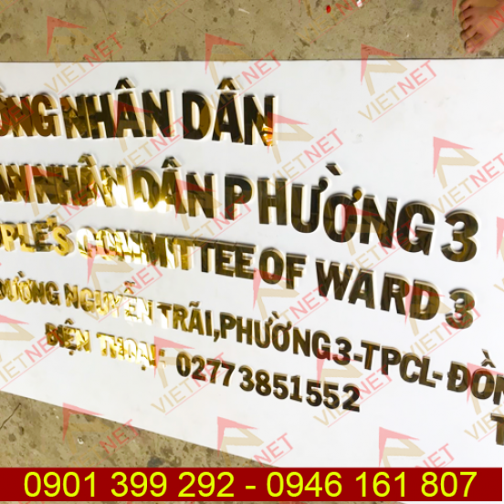 Chữ inox vàng gương bảng hiệu UBND P3 TP Cao Lãnh