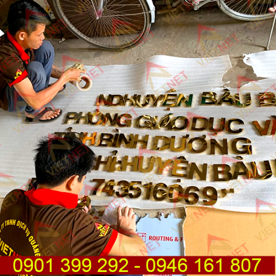 Chữ inox vàng gương UBND huyện Bàu Bàng tỉnh Bình Dương