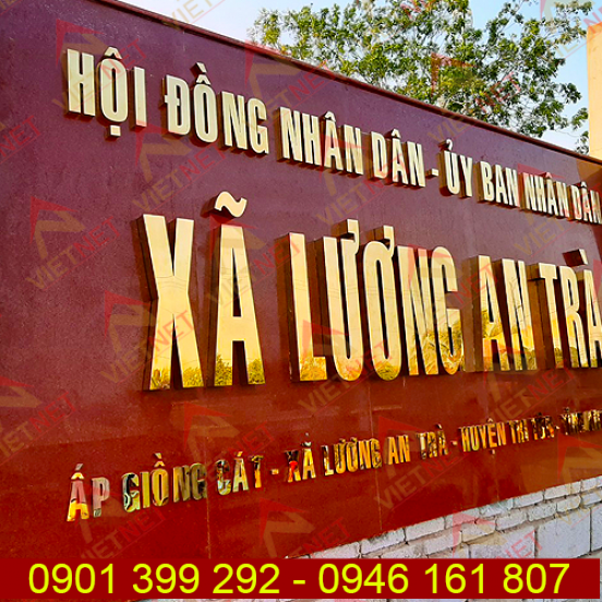 Chữ inox vàng gương bảng hiệu UBND Xã Lương An Trà tỉnh An Giang