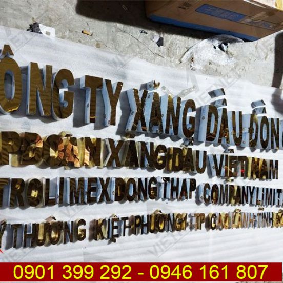Gia công chữ inox vàng gương Xăng Dầu Đồng Tháp
