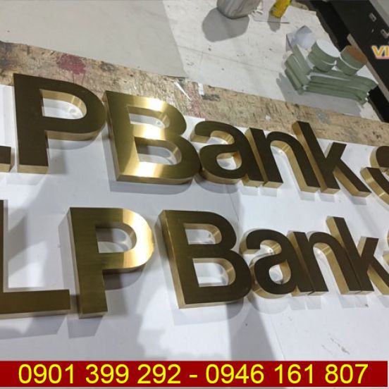 Gia công chữ inox vàng xước bảng hiệu ngân hàng LPBank