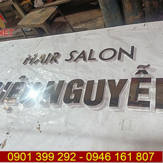 Kiểu chữ inox trắng gương Hair Salon