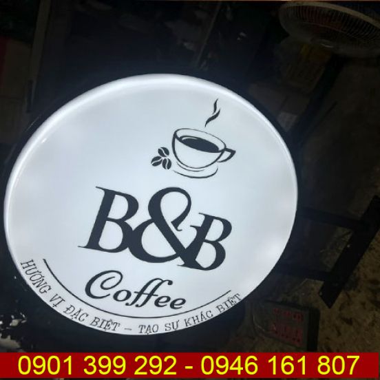 Làm hộp đèn tròn mica hút nổi tiệm coffee B&B