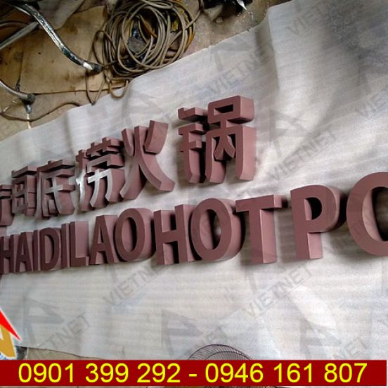 Chữ inox sơn hấp nhiệt bảng hiệu Nhà hàng HaiDiLao Hotpot