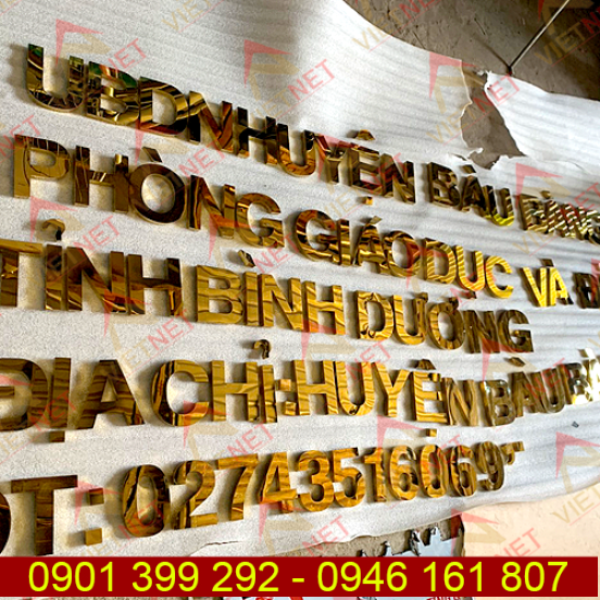 Chữ inox vàng gương UBND huyện Bàu Bàng tỉnh Bình Dương