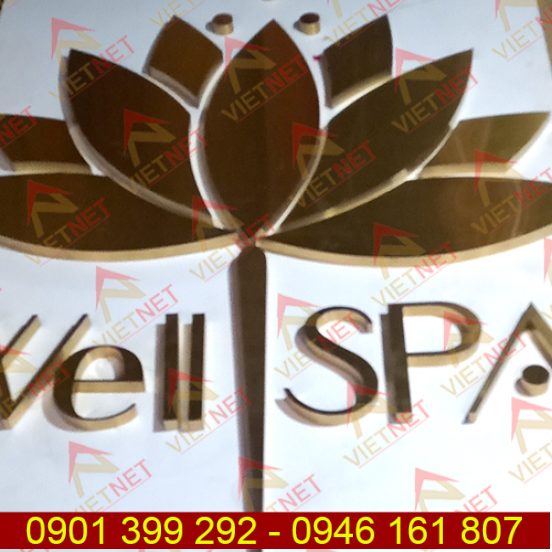 Chữ inox vàng xước và logo tiệm Spa Well